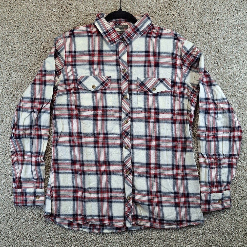 Eddie Bauer Button Down Womens L Multicolor Plaid Classic Fit Cotton Flannel Top